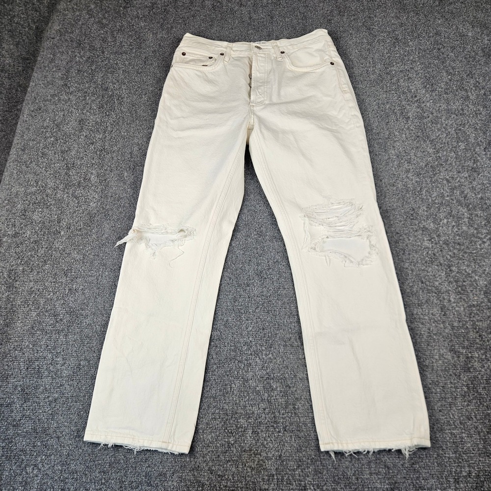Agolde Riley High Rise Straight Crop Jeans Milk White Distressed A056C-1183 28